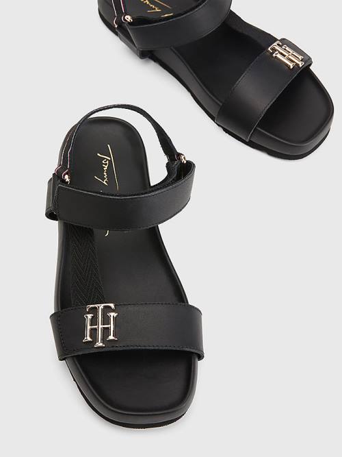 Tommy Hilfiger TH Monogram Askılı Sandalet Kadın Siyah | TH257HLU