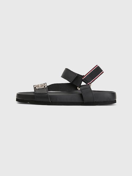 Tommy Hilfiger TH Monogram Askılı Sandalet Kadın Siyah | TH257HLU