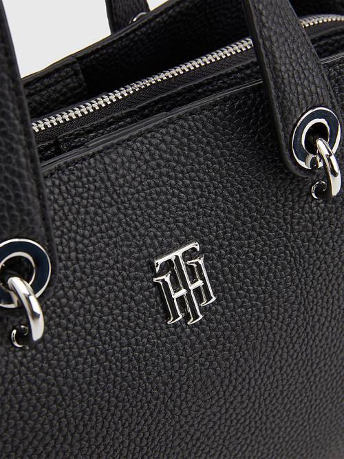 Tommy Hilfiger TH Monogram Medium Satchel Çanta Kadın Siyah | TH089VZJ