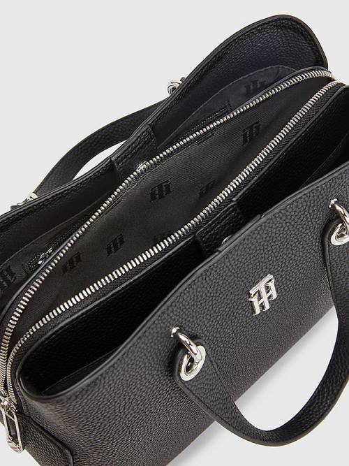 Tommy Hilfiger TH Monogram Medium Satchel Çanta Kadın Siyah | TH089VZJ