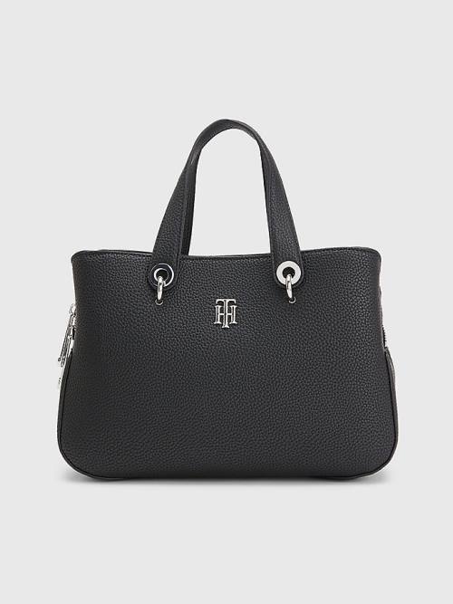 Tommy Hilfiger TH Monogram Medium Satchel Çanta Kadın Siyah | TH089VZJ