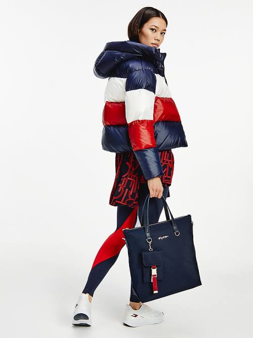 Tommy Hilfiger TH Protect Colour-Blocked Down Puffer Ceket Kadın Mavi | TH209ZWY