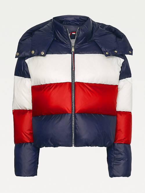 Tommy Hilfiger TH Protect Colour-Blocked Down Puffer Ceket Kadın Mavi | TH209ZWY