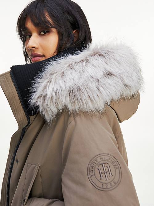 Tommy Hilfiger TH Protect Down Faux Fur Parka Kaban Kadın Kahverengi | TH493NCP