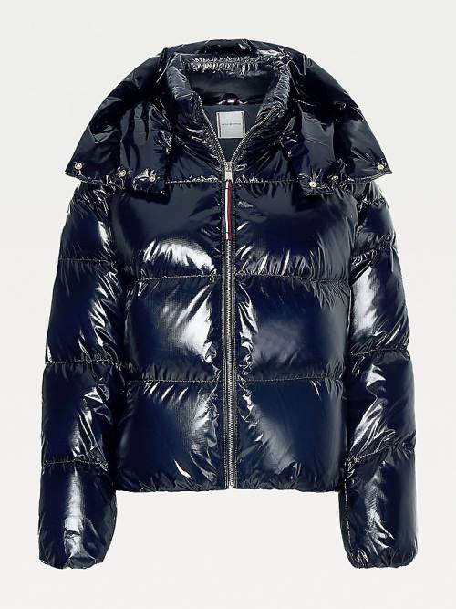 Tommy Hilfiger TH Protect Glossy Down-Filled Puffer Ceket Kadın Mavi | TH578MOC