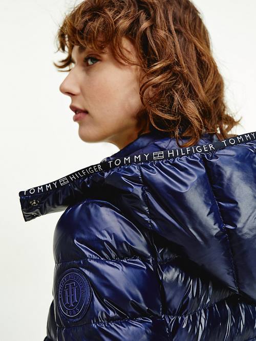 Tommy Hilfiger TH Protect High-Shine Down Puffer Ceket Kadın Mavi | TH058JSG