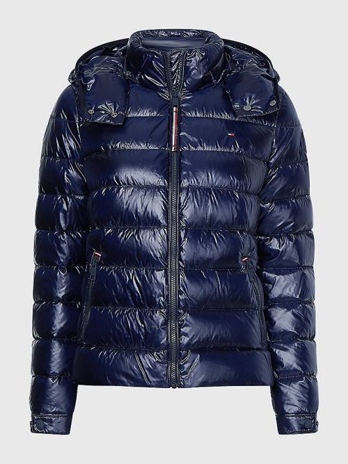 Tommy Hilfiger TH Protect High-Shine Down Puffer Ceket Kadın Mavi | TH058JSG