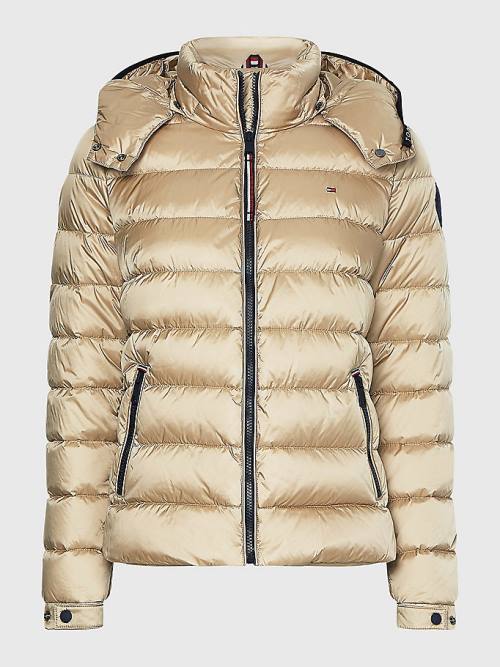 Tommy Hilfiger TH Protect High-Shine Down Puffer Ceket Kadın Bej Rengi | TH132LRY