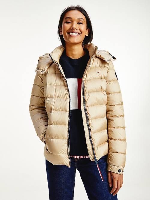 Tommy Hilfiger TH Protect High-Shine Down Puffer Ceket Kadın Bej Rengi | TH132LRY