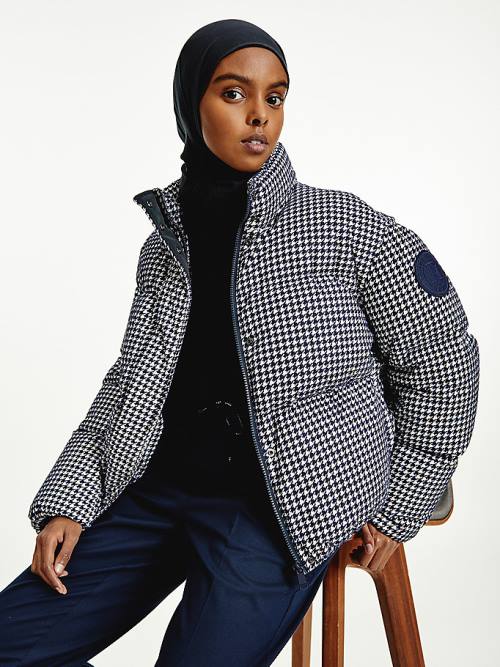 Tommy Hilfiger TH Protect Houndstooth Relaxed Down Ceket Kadın Mavi | TH694AUC