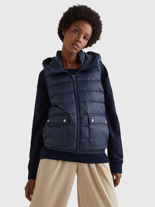 Tommy Hilfiger TH Protect Kukuletalı Padded Vest Kaban Kadın Mavi | TH156JIP