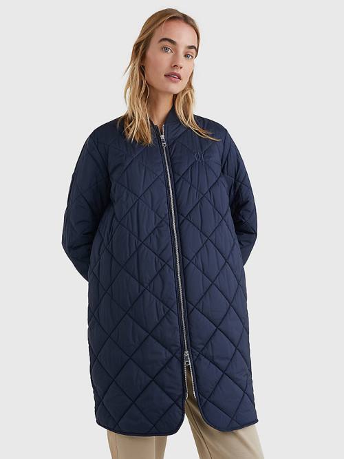 Tommy Hilfiger TH Protect Longline Quilted Bomber Coat Ceket Kadın Mavi | TH452FLQ