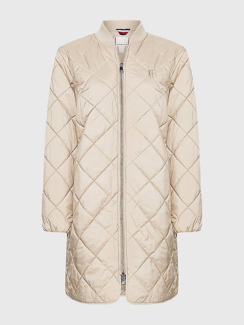 Tommy Hilfiger TH Protect Longline Quilted Bomber Coat Ceket Kadın Bej Rengi | TH903FVI