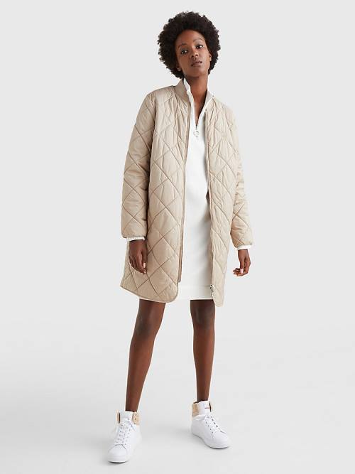 Tommy Hilfiger TH Protect Longline Quilted Bomber Coat Ceket Kadın Bej Rengi | TH903FVI