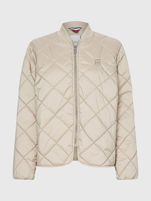 Tommy Hilfiger TH Protect Quilted Bomber Ceket Kadın Bej Rengi | TH753DJA