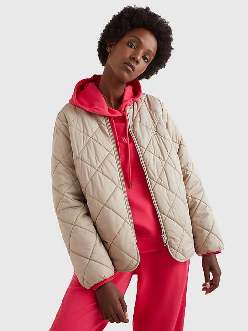 Tommy Hilfiger TH Protect Quilted Bomber Ceket Kadın Bej Rengi | TH753DJA