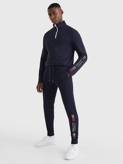 Tommy Hilfiger TH Stretch Cuffed Logo Joggers Pijama Erkek Mavi | TH384BPF