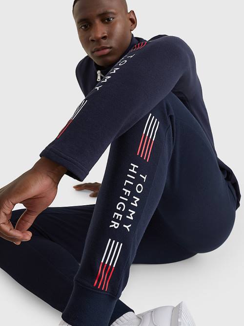 Tommy Hilfiger TH Stretch Cuffed Logo Joggers Pijama Erkek Mavi | TH384BPF