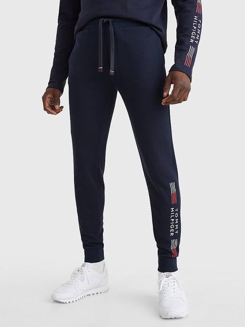 Tommy Hilfiger TH Stretch Cuffed Logo Joggers Pijama Erkek Mavi | TH384BPF