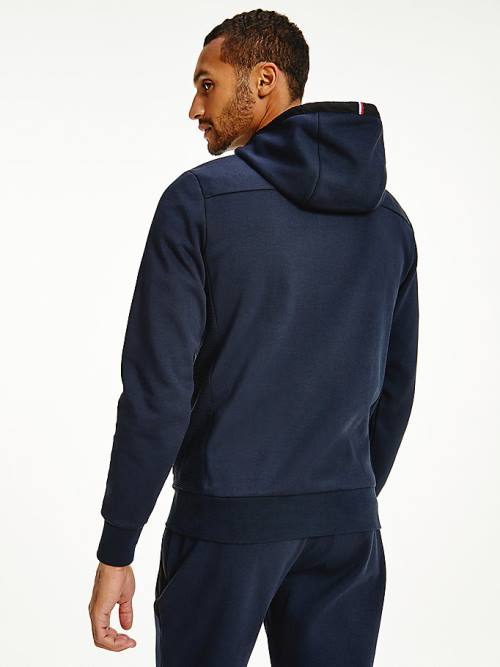 Tommy Hilfiger TH Tech Essential Logo Quarter-Zip Kapüşonlu Sweatshirt Erkek Mavi | TH296UKD