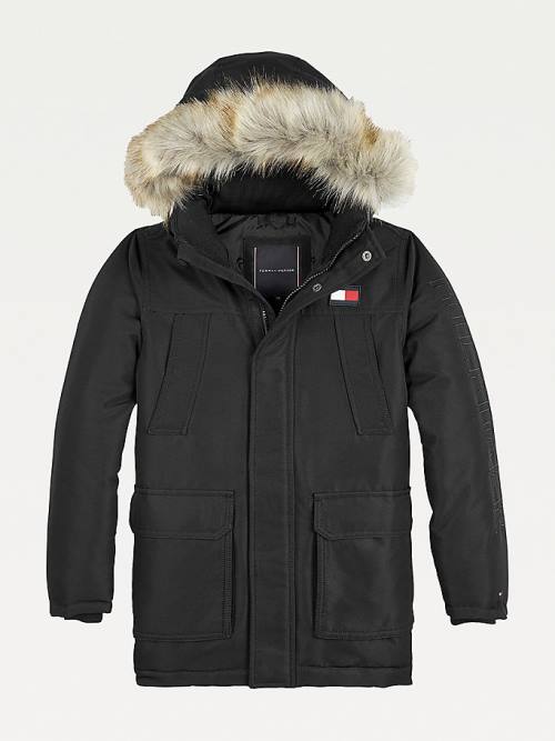 Tommy Hilfiger TH Tech Faux Fur Trim Parka Ceket Erkek Çocuk Siyah | TH623HXL