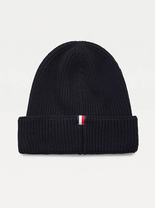 Tommy Hilfiger TH Tech Knitted Badge Beanie Şapka Erkek Mavi | TH068MFW