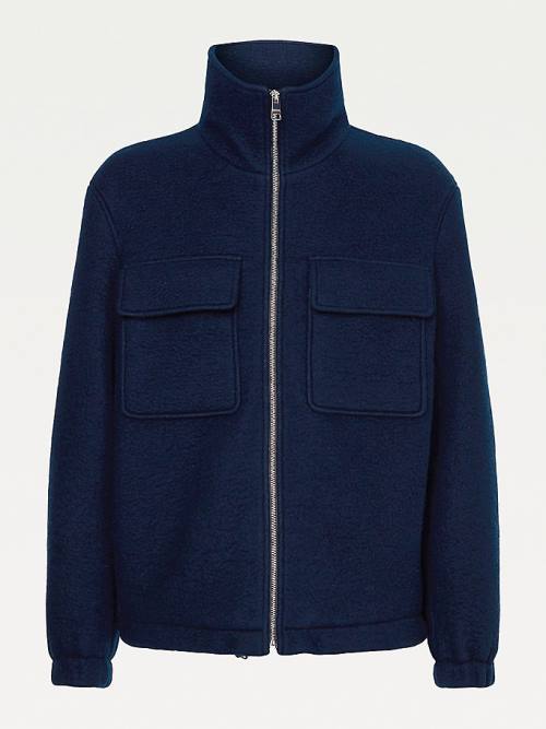 Tommy Hilfiger TH Tech Wool Blend Zip-Thru Shacket Ceket Erkek Mavi | TH983DGR