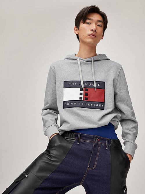 Tommy Hilfiger TOMMYXROMEO Dual-Gender Kapüşonlu Sweatshirt Erkek Gri | TH105SNF