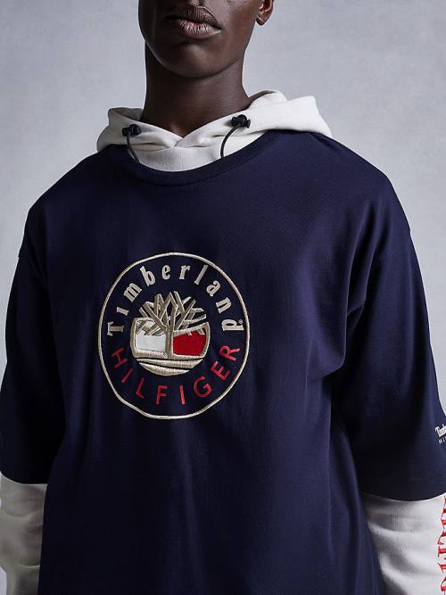 Tommy Hilfiger TOMMYXTIMBERLAND Dual Gender Logo Tişört Erkek Mavi | TH678PIK