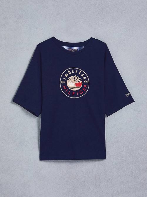 Tommy Hilfiger TOMMYXTIMBERLAND Dual Gender Logo Tişört Erkek Mavi | TH678PIK