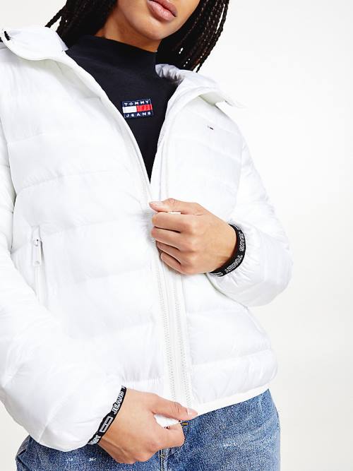 Tommy Hilfiger Tape Detail Quilted Kukuletalı Ceket Kadın Beyaz | TH394AFZ