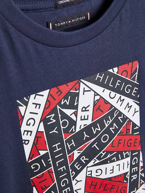 Tommy Hilfiger Tape Logo Organic Pamuklu Tişört Erkek Çocuk Mavi | TH745QYT