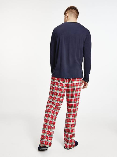 Tommy Hilfiger Tartan Flannel And Slippers Set Pijama Erkek Mavi | TH471TVN