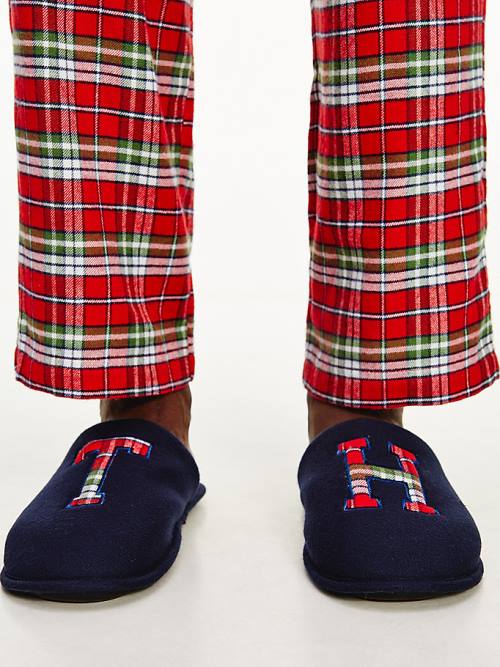 Tommy Hilfiger Tartan Flannel And Slippers Set Pijama Erkek Mavi | TH471TVN