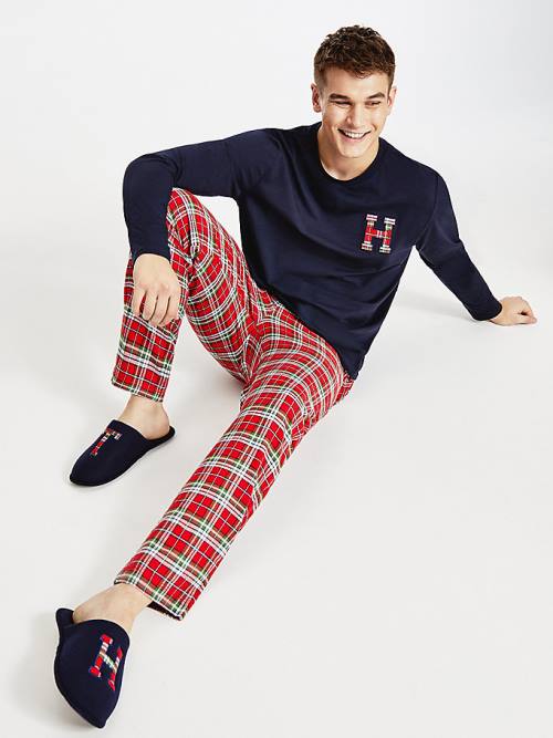 Tommy Hilfiger Tartan Flannel And Slippers Set Pijama Erkek Mavi | TH471TVN