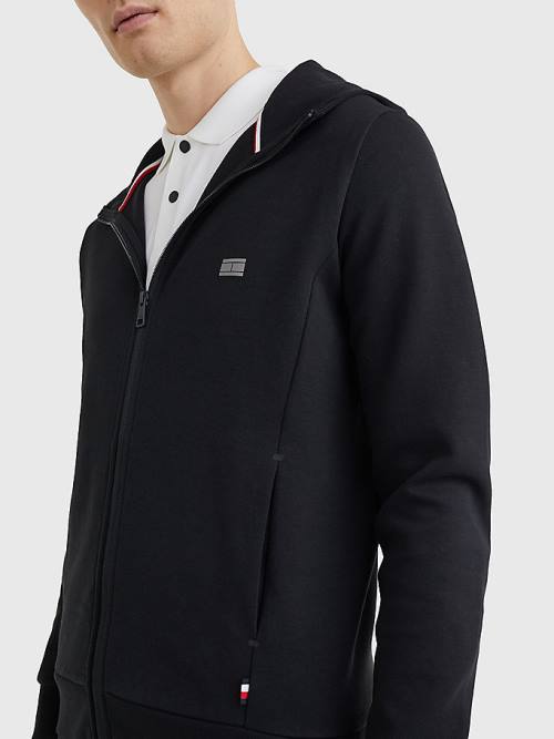 Tommy Hilfiger Tech Essentials Kukuletalı Zip-Thru Kapüşonlu Sweatshirt Erkek Siyah | TH685FRJ