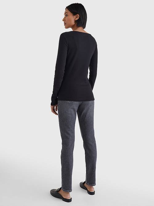 Tommy Hilfiger Tekne Neck Long Sleeve Skinny Tişört Kadın Siyah | TH048KOV