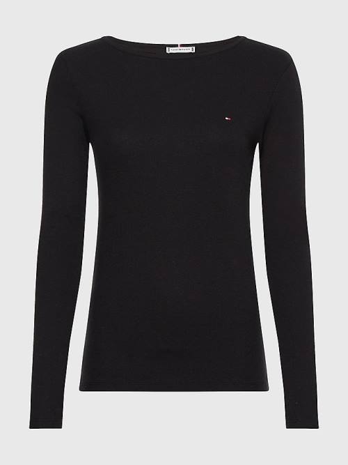 Tommy Hilfiger Tekne Neck Long Sleeve Skinny Tişört Kadın Siyah | TH048KOV