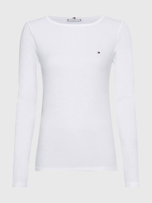 Tommy Hilfiger Tekne Neck Long Sleeve Skinny Tişört Kadın Beyaz | TH057ZVL