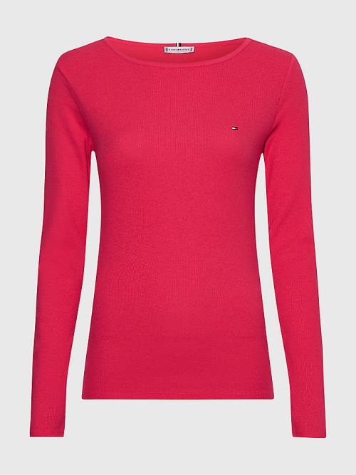 Tommy Hilfiger Tekne Neck Long Sleeve Skinny Tişört Kadın Pembe | TH059PDQ