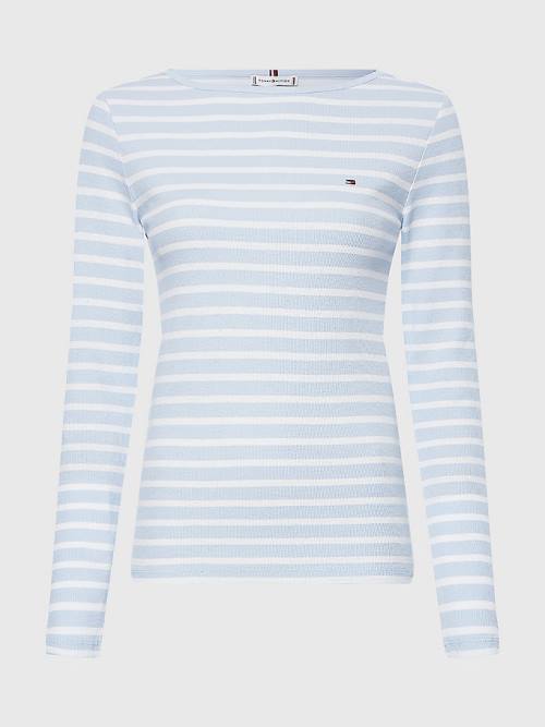 Tommy Hilfiger Tekne Neck Long Sleeve Skinny Tişört Kadın Mavi | TH465LPE