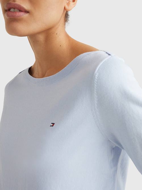 Tommy Hilfiger Tekne Neck Organic Pamuklu Jumper Kazak Kadın Mavi | TH059GAD