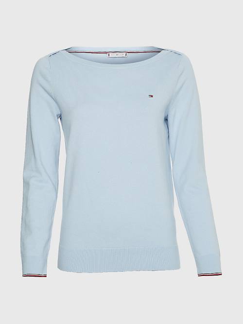 Tommy Hilfiger Tekne Neck Organic Pamuklu Jumper Kazak Kadın Mavi | TH059GAD