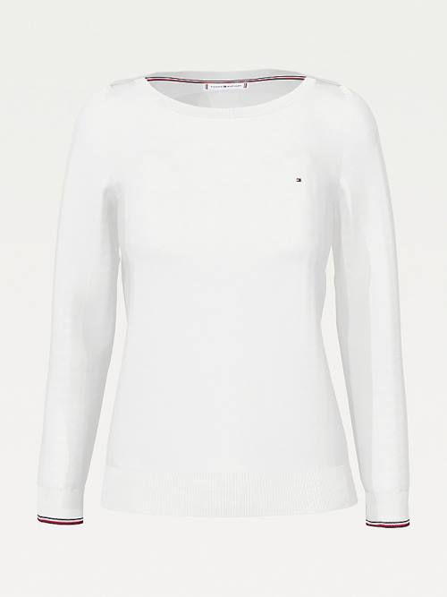 Tommy Hilfiger Tekne Neck Organic Pamuklu Jumper Kazak Kadın Beyaz | TH365KNA