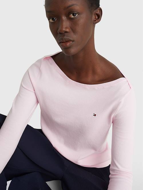 Tommy Hilfiger Tekne Neck Organic Pamuklu Jumper Kazak Kadın Pembe | TH615WUG