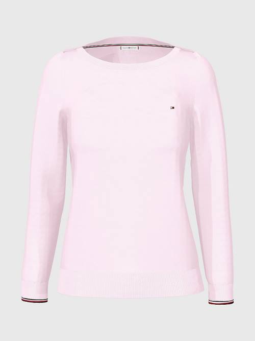 Tommy Hilfiger Tekne Neck Organic Pamuklu Jumper Kazak Kadın Pembe | TH615WUG