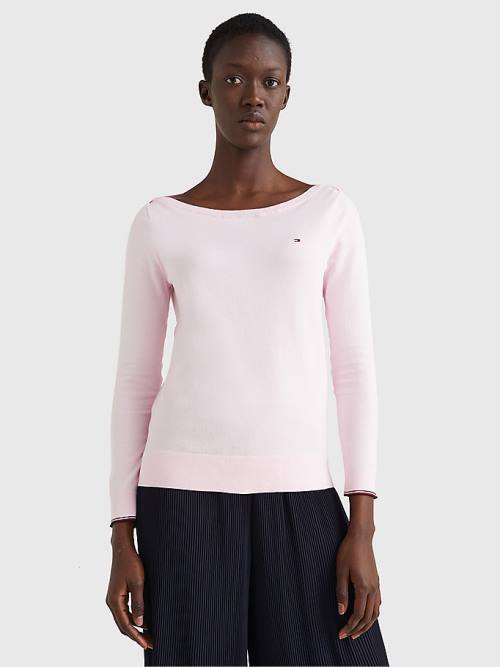 Tommy Hilfiger Tekne Neck Organic Pamuklu Jumper Kazak Kadın Pembe | TH615WUG