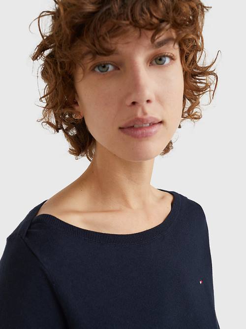 Tommy Hilfiger Tekne Neck Organic Pamuklu Jumper Kazak Kadın Mavi | TH819HIJ