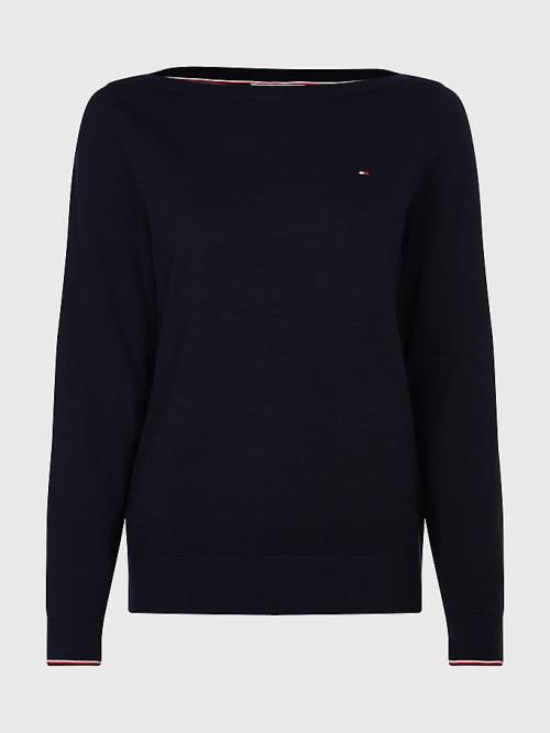 Tommy Hilfiger Tekne Neck Organic Pamuklu Jumper Kazak Kadın Mavi | TH819HIJ