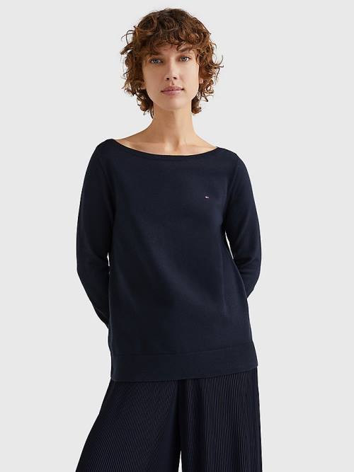 Tommy Hilfiger Tekne Neck Organic Pamuklu Jumper Kazak Kadın Mavi | TH819HIJ